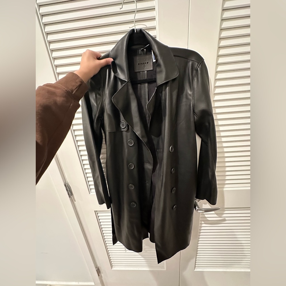 Blank NYC black faux leather trench coat in size XS NWT